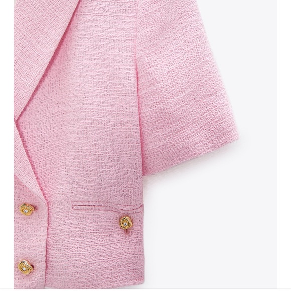 NWT ZARA Crop Top Textured Blazer Pink Gold S - Picture 8 of 9